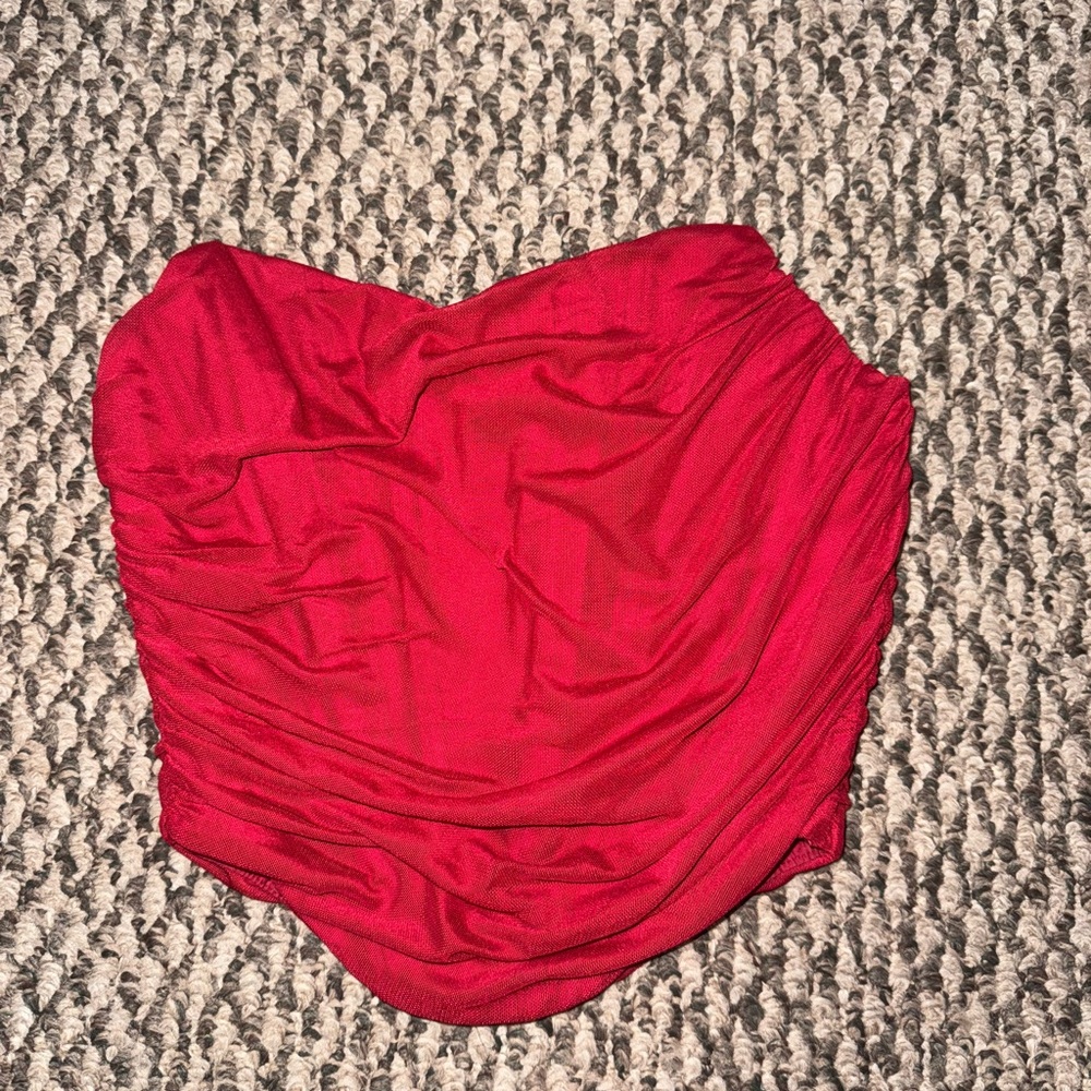 Red Strapless Ruched Top